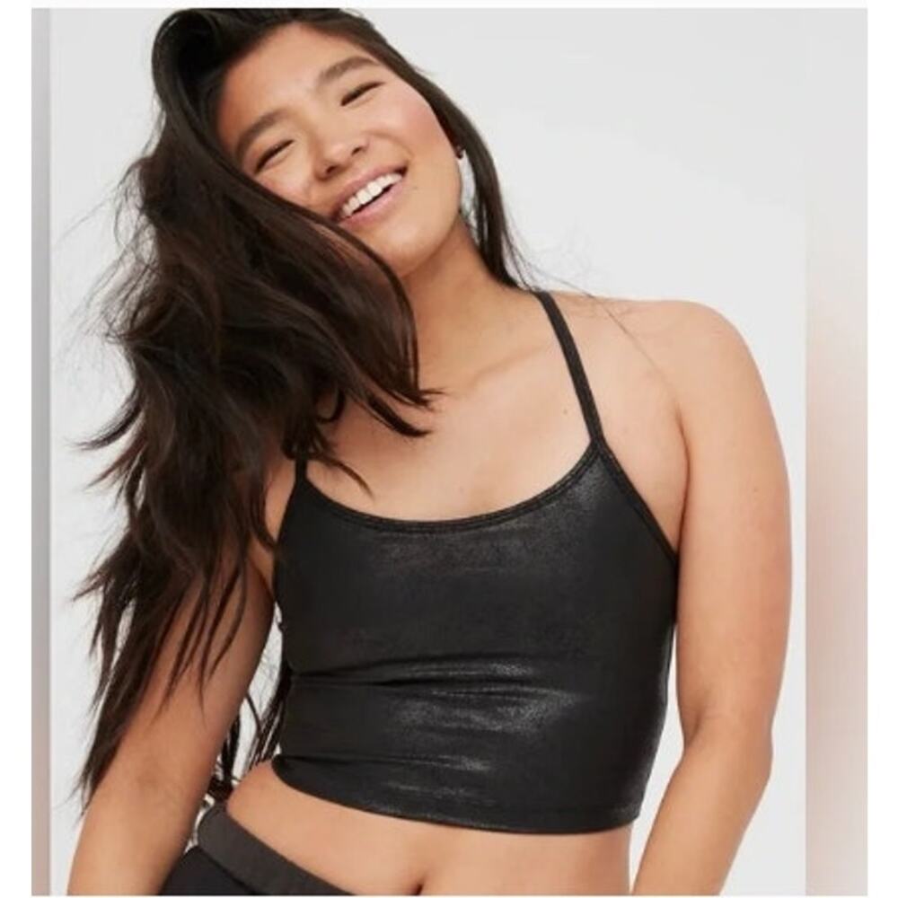 New‎ NWT Offline By Aerie Black The Hugger Crackle Racerback Sports Bra XS
